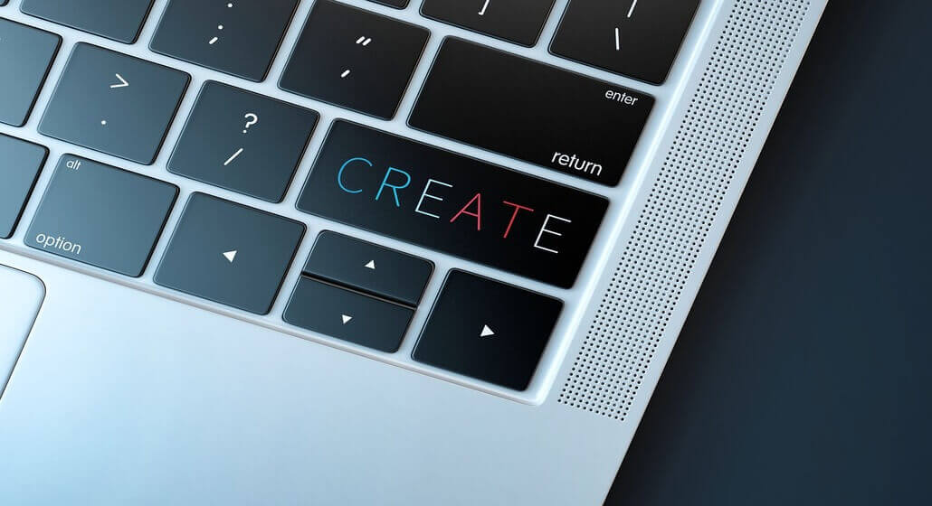 Botão Create no teclado de laptop
